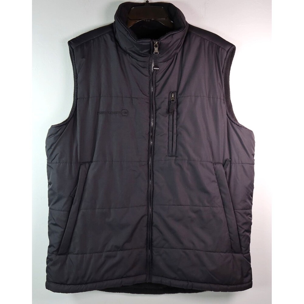 Free Country Fleece Lined Vest Men's Size Large Full Zippered Black Zip Pockets